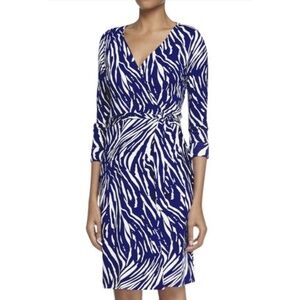 DIANE VON FURSTENBERG Blue Zebra Print Wrap Midi Dress | Size 4 *‎